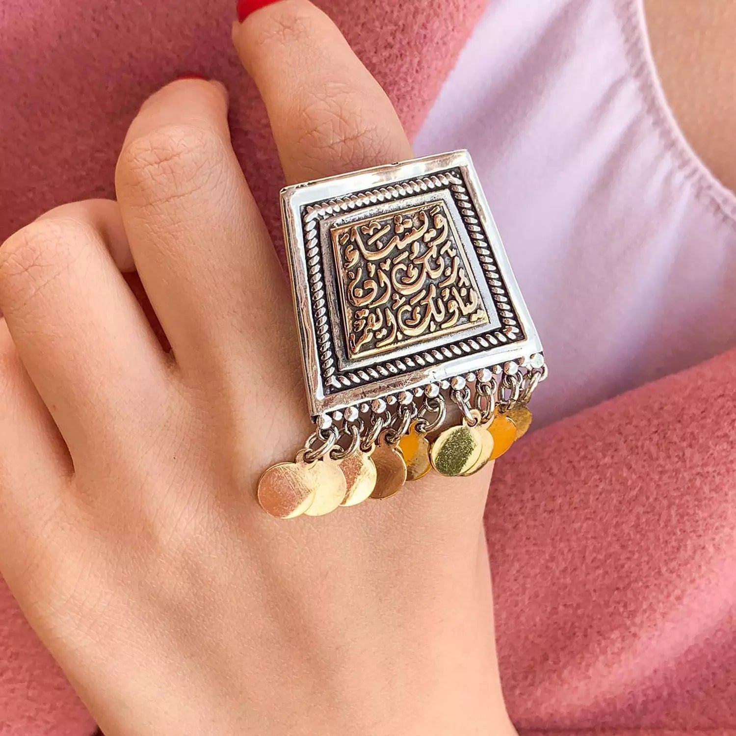 خاتم فضة بتصميم و يشاء ربك
