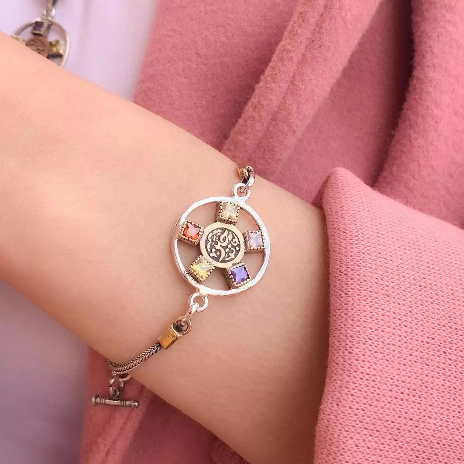 انسيال فضه بكلمه خير و فصوص ملونه