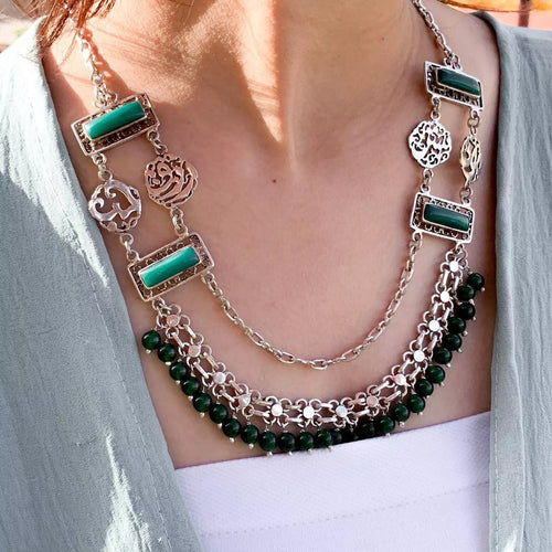 Arabic silver collar Natural stones and different colors