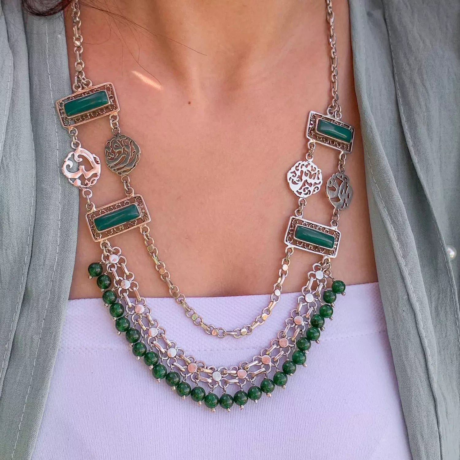 Arabic silver collar Natural stones and different colors