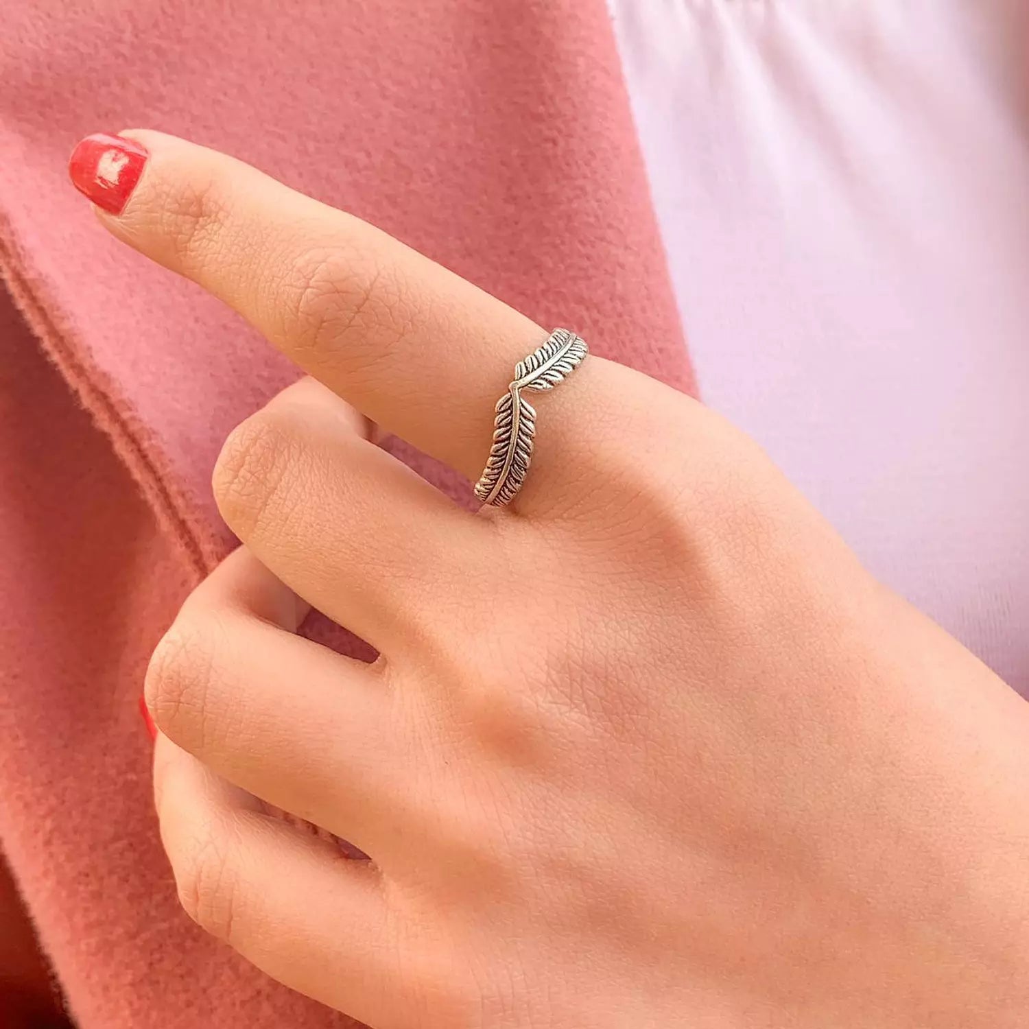 خاتم فضه بتصميم سنبله رقيق فرى سايز