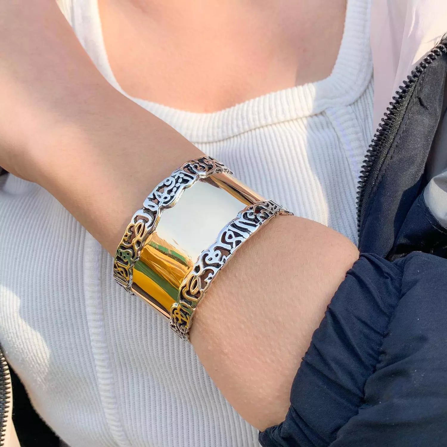 اسورة فضة كلمات عربية منقوشة مطلية ذهب 18